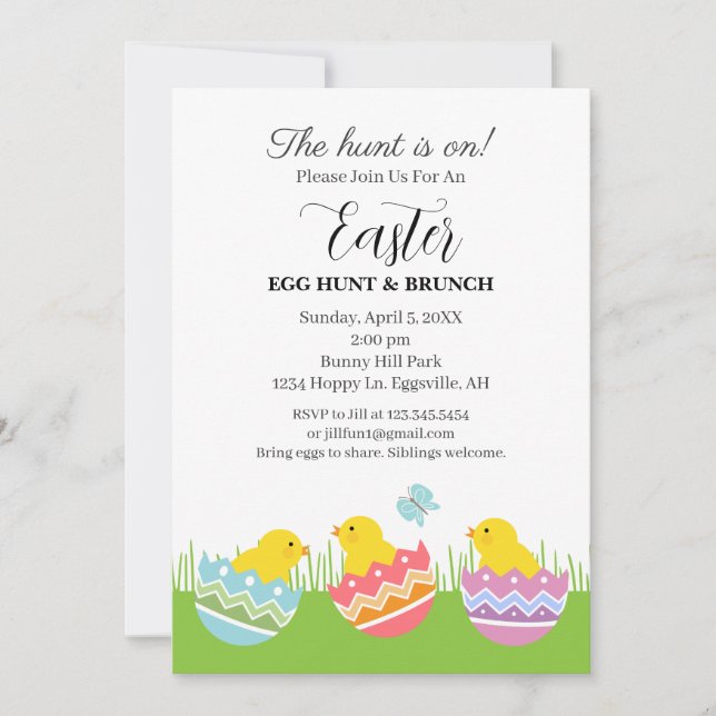 Easter Invitation Chicks with eggs cute  (Devant)