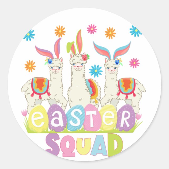 Easter Lama Squad Alpaca Runder Aufkleber (Vorderseite)