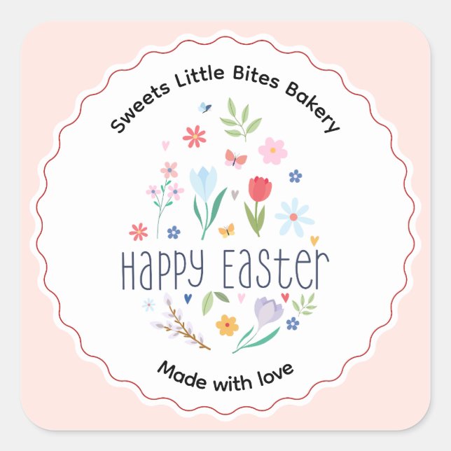 Easter Made with Love Bakery Quadratischer Aufkleber (Vorderseite)