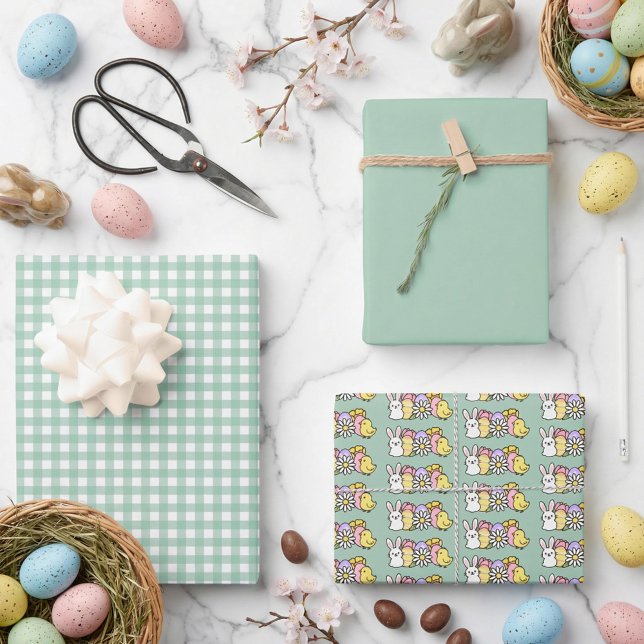 Easter Mint Green Ginham Geschenkpapier Set (Von Creator hochgeladen)