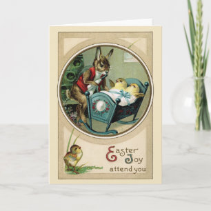 Easter Papa Rabbit and Chicks Greeting Card Feiertagskarte