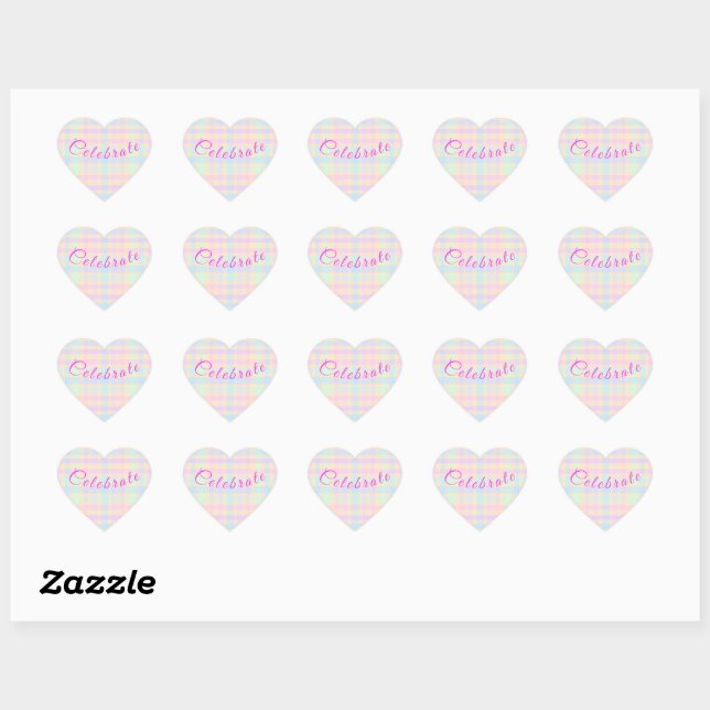 Easter Pastel Plaid Heart Stickers - Celebrate (Blatt)