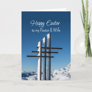 Easter Pastor Wife Crosses on Snow Covered Hill Feiertagskarte