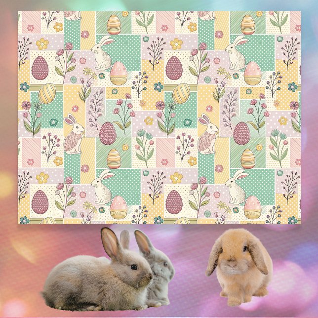 Easter Patchwork Pastel Bunnies Eggs and Gingham Seidenpapier (Von Creator hochgeladen)