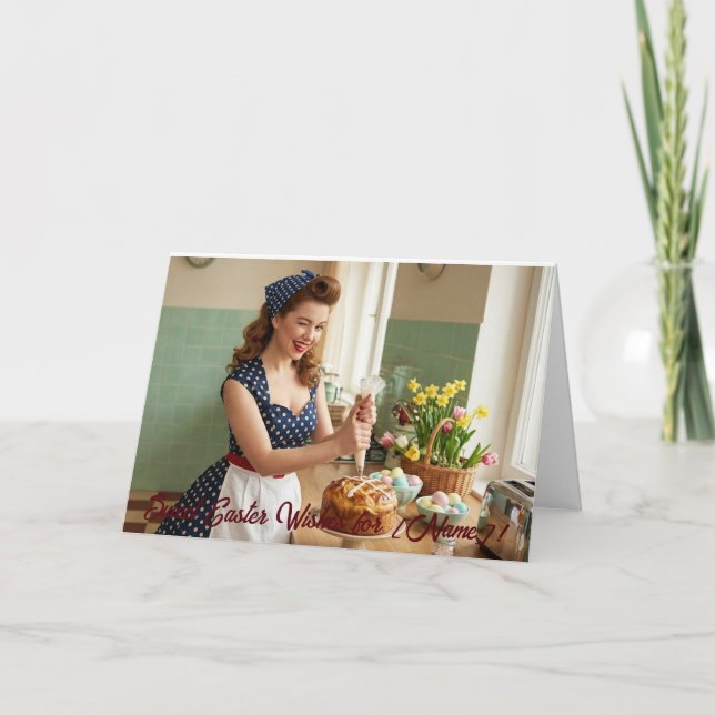 Easter Pin-Up Retro Greeting Card Dankeskarte (Vorderseite)