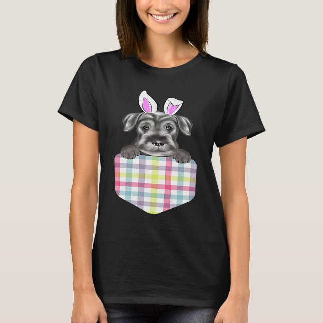 Easter Plaid Standard Schnauzer Bunny Dog In Pocke T-Shirt (Vorderseite)