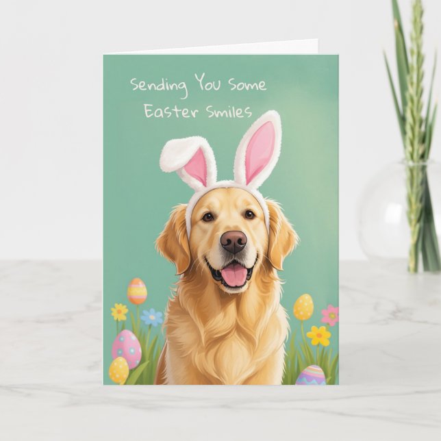 Easter Smiles Cute Dog Wearing Bunny Ears Karte (Vorderseite)