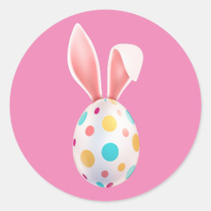 "EASTER" SPEZKELTE EGG & BUNNY EARS CLASSIC ROUND RUNDER AUFKLEBER