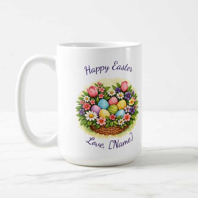 Easter Spring Basket with Eggs, Flowers, & Leaves Kaffeetasse (Links)