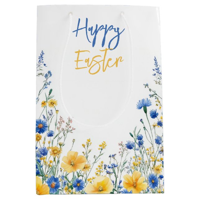 Easter Spring Flowers on Medium Gift Bag Mittlere Geschenktüte (Vorderseite)