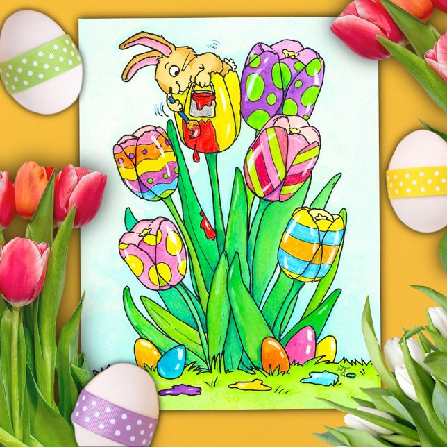 Easter Tulips with Bunny Postcard Postkarte (Von Creator hochgeladen)