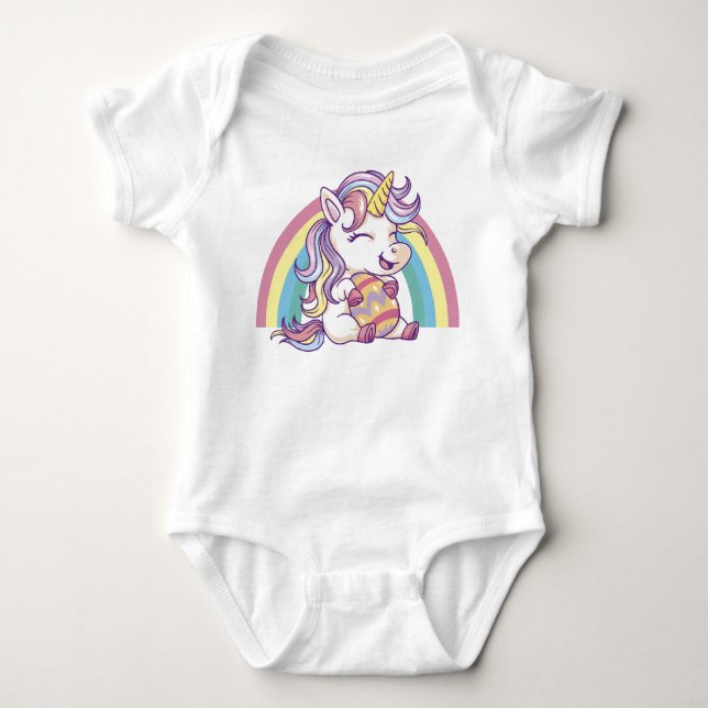 Easter Unicorn with Rainbow Mane Baby Strampler (Vorderseite)