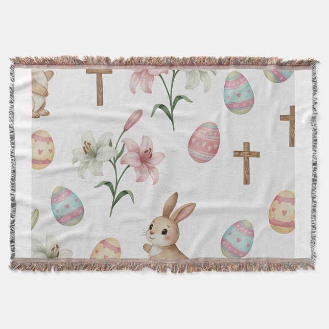Easter Whimsy – Seamless Bunny & Lily Pattern Decke (Vorderseite)