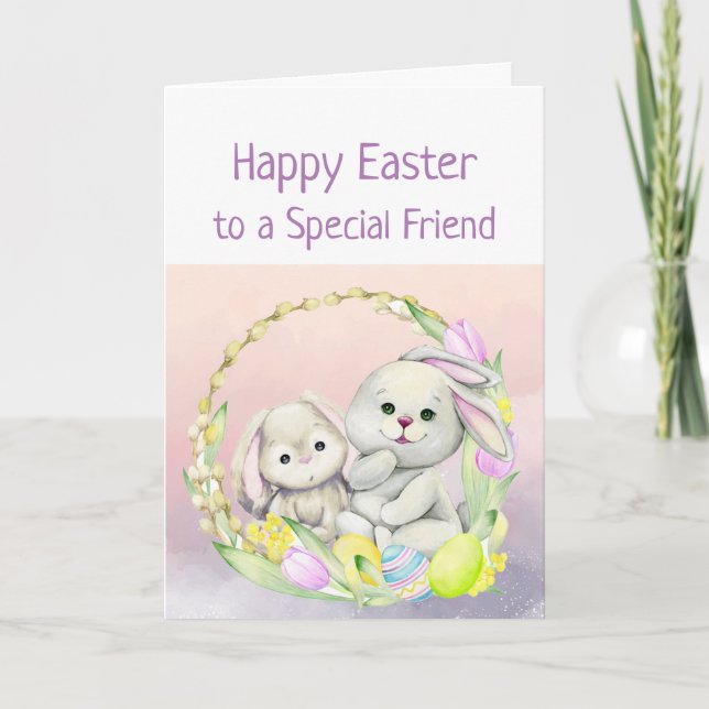 Easter Wishes Special Friend Cute Animals  Bunny Karte (Vorderseite)