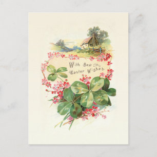 Easter Wishes with Clover and Wild Roses Postkarte
