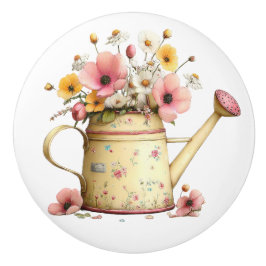 Easter Yellow Pink Watering Can of Flowers Keramikknauf