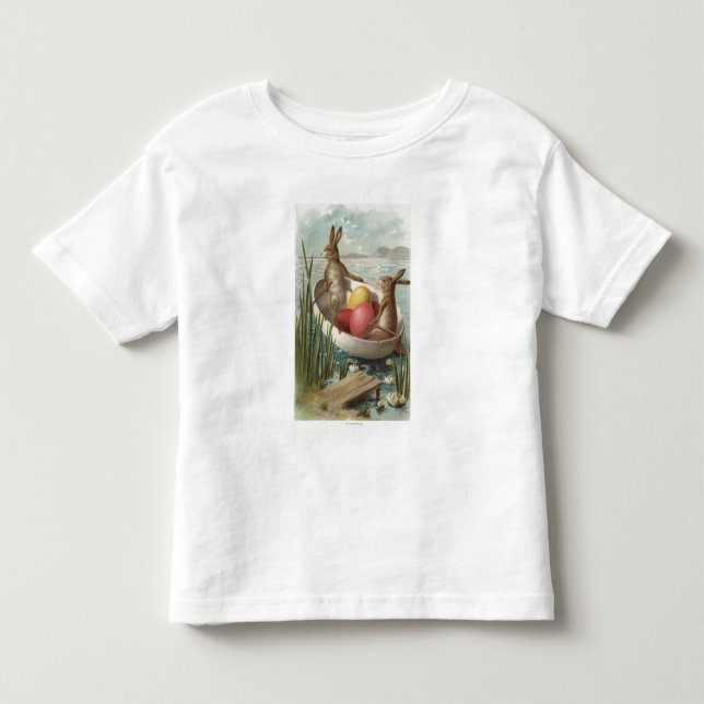 EasterBunnies in einem Boot mit farbigen Eiern Kleinkind T-shirt (Vorderseite)