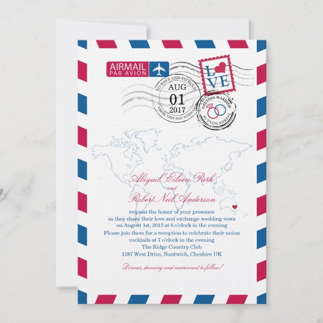 Eastern Austraila Airmail Wedding Einladung (Vorderseite)