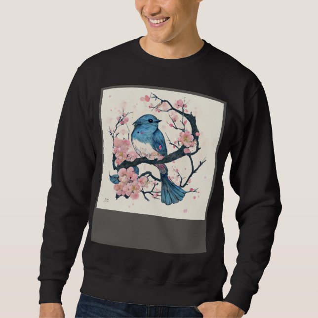 Eastern Blue Bird and Sakura Blossom Branch Sweatshirt (Vorderseite)