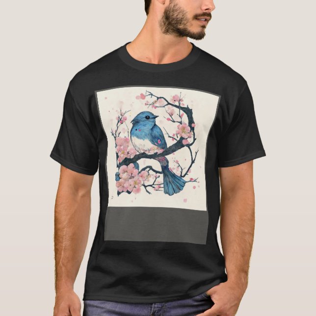 Eastern Blue Bird and Sakura Blossom Branch T-Shirt (Vorderseite)