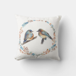 Eastern Bluebird Couple Floral Wreath Kissen