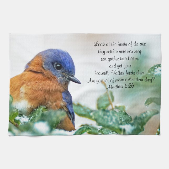 Eastern Bluebird Kitchen Handtuch Matthew 6:26 (Horizontal)