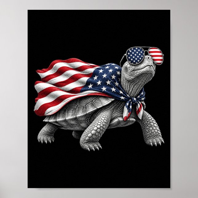 Eastern Box Turtle 4th Of July Aamerican Flag Poster (Vorne)
