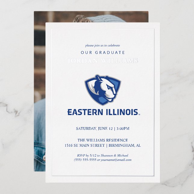 Eastern Illinois Panthers Kopf- und Wordmark-Logo Folieneinladung (Vorderseite/Rückseite)