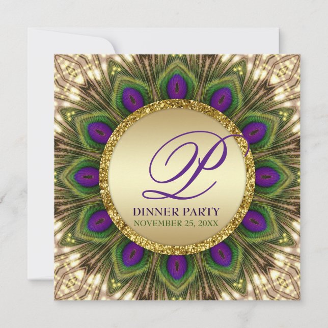 Eastern Peacock Feathers Dinner Party Einladungen (Vorderseite)