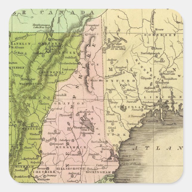 Eastern Staaten Olney Map Quadratischer Aufkleber (Vorderseite)