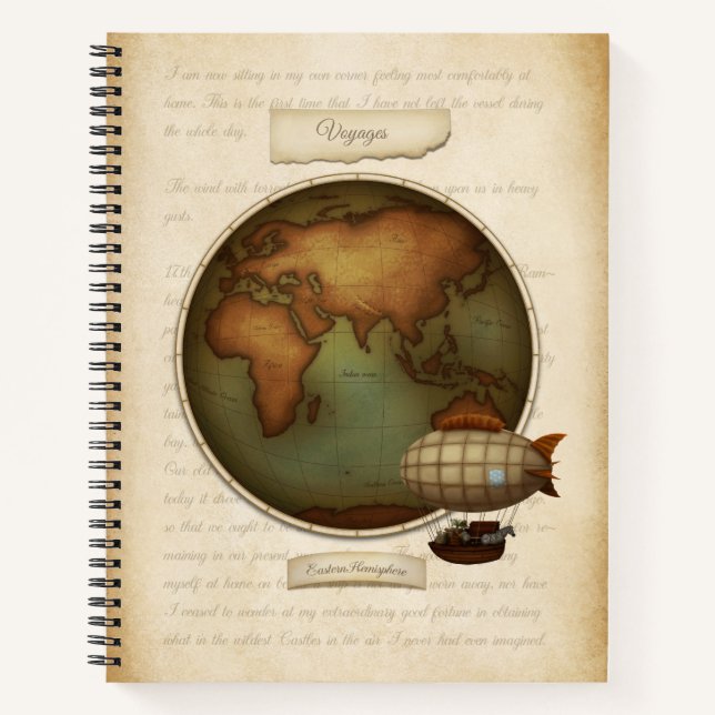Eastern & Western Hemisphären Map Custom Steampunk Notizbuch (Vorderseite)