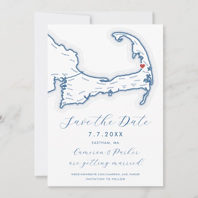 Eastham MA Cape Cod Map Navy Blue Wedding Save The Date (Vorderseite)