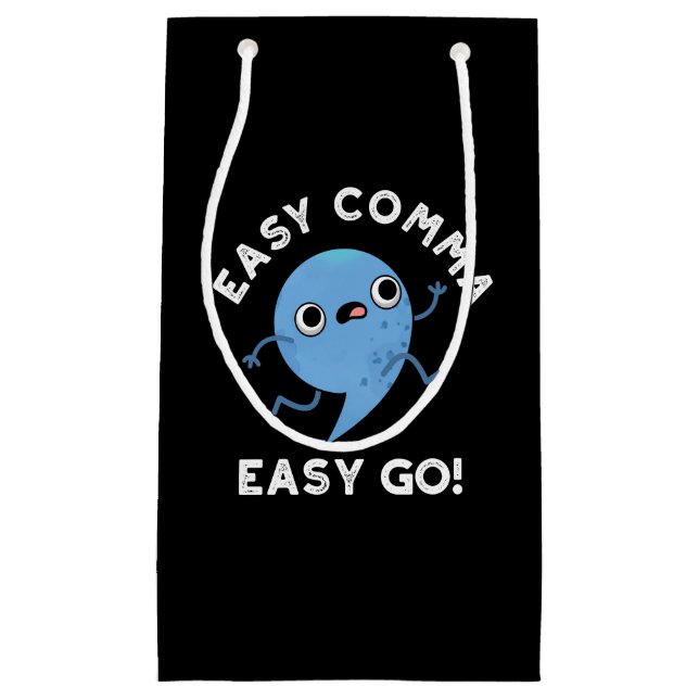 Easy Comma Easy Go Funny Punctuation Pun Dark BG Kleine Geschenktüte (Vorderseite)