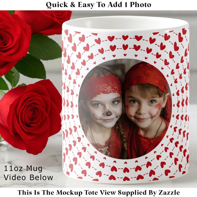Easy Modern & Trendy One Photo & Red Hearts Kaffeetasse (Von Creator hochgeladen)