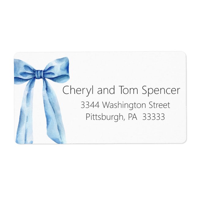 Easy To Read Blue Bow Return Address Label (Vorne)