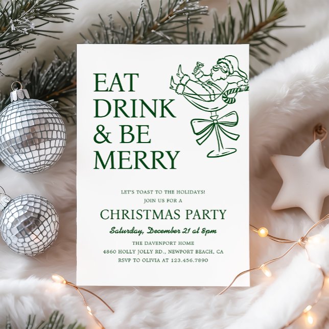 Eat Drink and Be Merry Fun Santa Christmas Party Einladung (Von Creator hochgeladen)