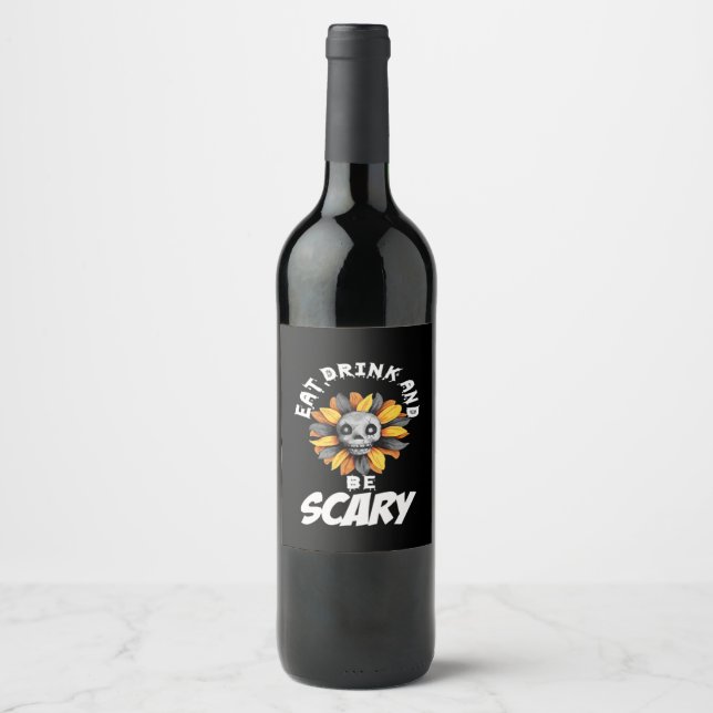 Eat Drink And Be Scared Funny Trendy Weinetikett (Vorderseite)