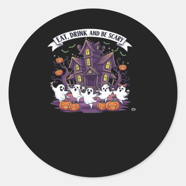 Eat Drink And Be Scary Classic Funny Retro Runder Aufkleber (Vorderseite)