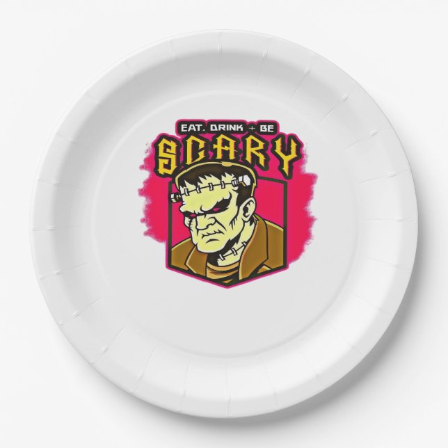 Eat Drink And Be Scary Frankenstein Halloween Crea Pappteller (Vorderseite)