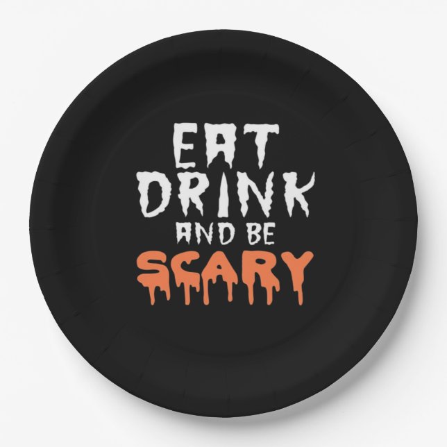 Eat Drink And Be Scary Funny Halloween Minimal Cle Pappteller (Vorderseite)