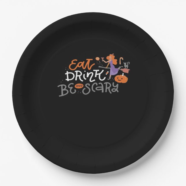 Eat Drink And Be Scary Funny Quote Modern Look Pappteller (Vorderseite)