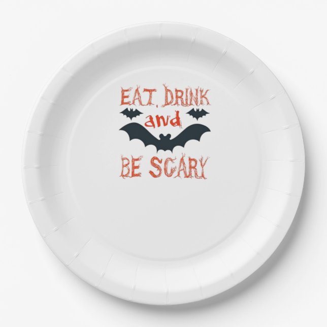 Eat Drink And Be Scary Halloween Bats Party Hallow Pappteller (Vorderseite)
