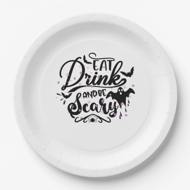 Eat Drink And Be Scary Halloween Design Trendy Art Pappteller (Vorderseite)