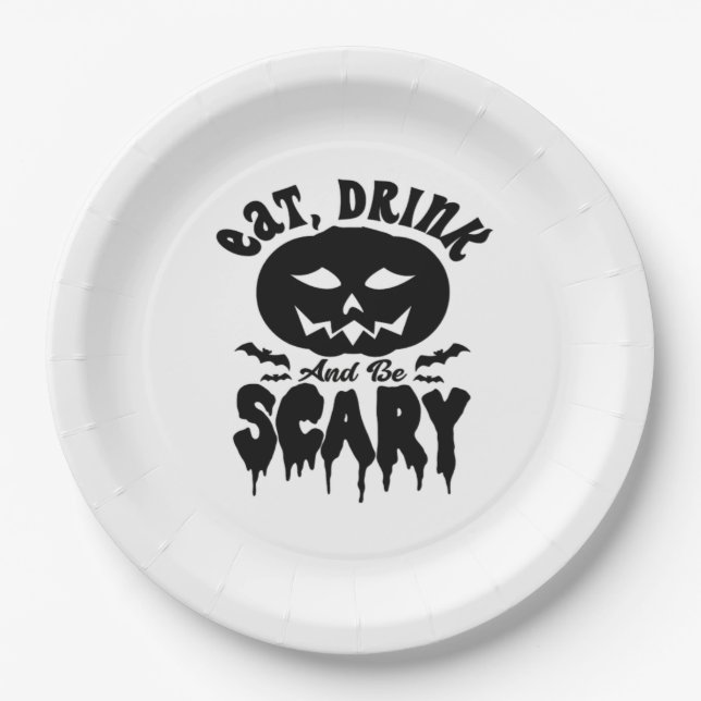 Eat Drink And Be Scary Halloween Light Cool Unique Pappteller (Vorderseite)