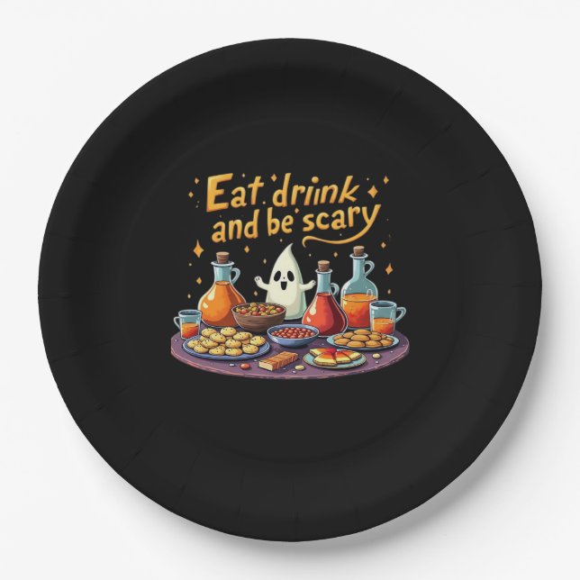 Eat Drink And Be Scary Halloween Spooky Fun For Ha Pappteller (Vorderseite)