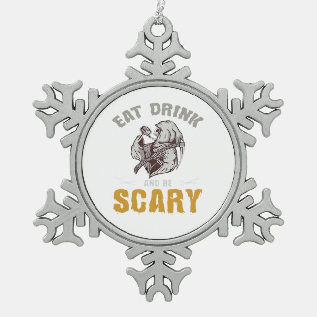 Eat Drink And Be Scary Reaper Minimal Clean Schneeflocken Zinn-Ornament (Vorderseite)