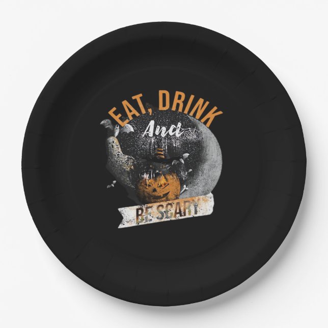 Eat Drink And Be Scary Retro Classic Pappteller (Vorderseite)