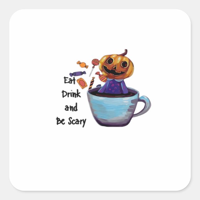 Eat Drink And Be Scary Retro Classic Quadratischer Aufkleber (Vorderseite)