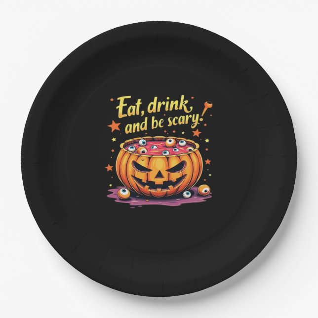 Eat, Drink, and Be Scary Scary Movie Night Hallowe Pappteller (Vorderseite)