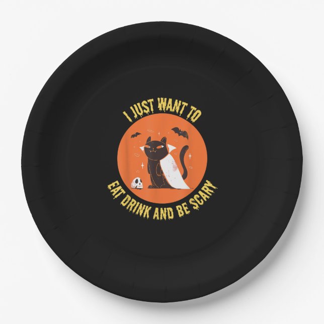 Eat Drink And Be Scary Spooky Cat Halloween Pappteller (Vorderseite)